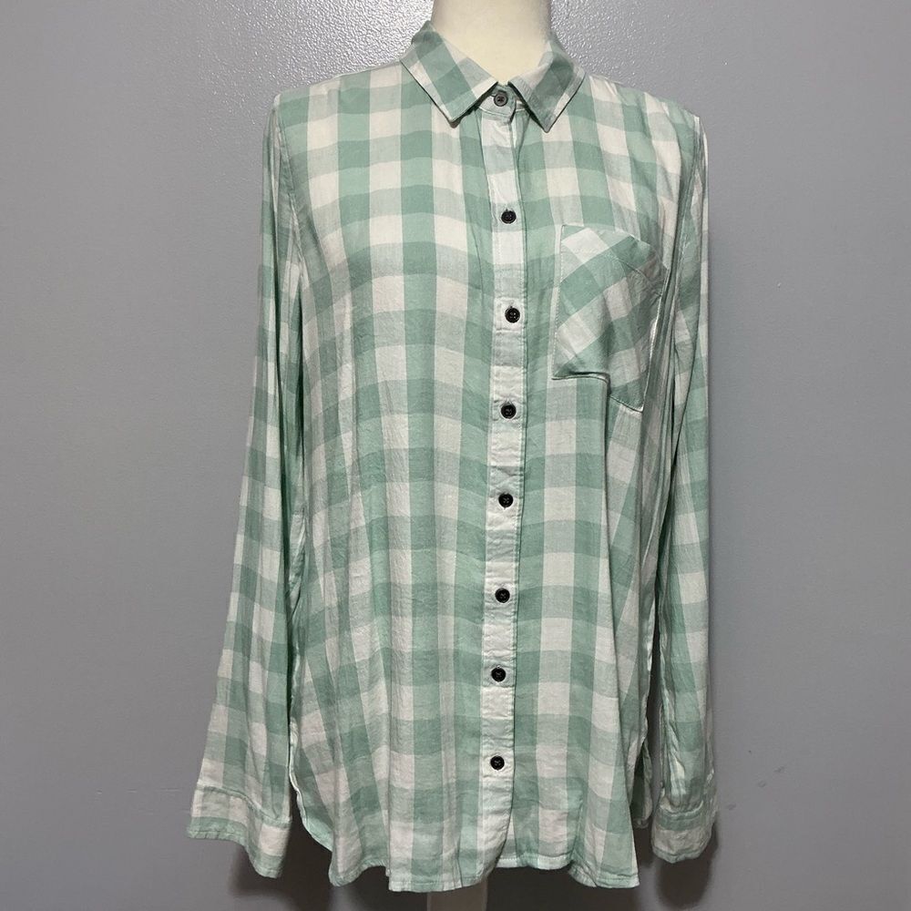 True Craft ladies Green and White Casual Button Down Shirt size XL